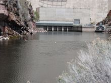 On the right are the two jet tubes, the open them when the reservoir gets too full. And to mimic spring flooding downstream to create spawning habitat for endangered fish. 