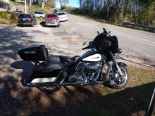 My 2019 FLHTP. Added Harley trunk. Madstad windshield system. Cyclesmiths Banana Boards. ShoreFire  design saddle bag covers. Glovebox cover from ElectraGlide goodies. 

