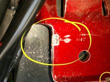 Paint gouge from the metal rectangle. For my bike, Candy Red Sunglow, it cost about $50 for touch up paint (this type requires 2 bottles, base coat and paint coat). Looked at HD and ColorRite.