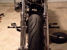 2008 Softail Custom, stock front end, lowered in rear.