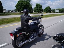 My brother riding my bike.