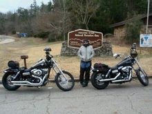 Wife at the entrance to Talimena State Park in February.
