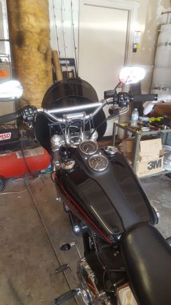 Biltwell moto bars and 6" risers. Converted from fxdl adjustable risers