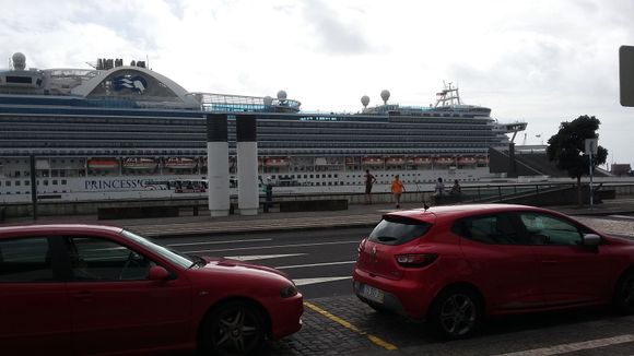 Cruise ship in the harbor across from our hotel.