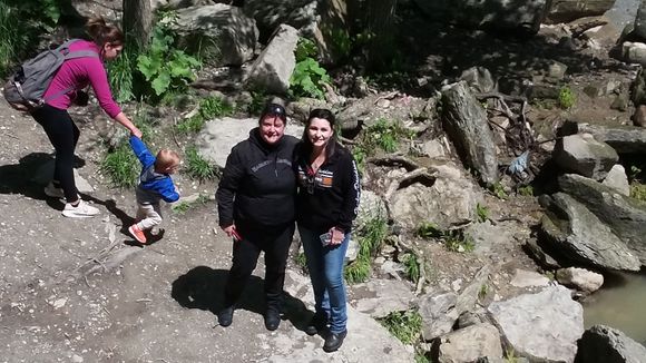 The ladies at the bottom of the falls.