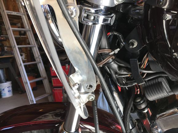 Still need to clamp this bottom.  I think I can use a piece of 1" flat bar and make a clamp.  If you look close you can see I cut the top mount hole off and made a new slot.  Might have made it a little too high.  I will consider welding the piece back in and cutting a lower slot.