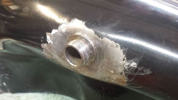 Made the mistake of buying a used 5 gallon tank. PO used JBWeld in an attempt to stop leak.