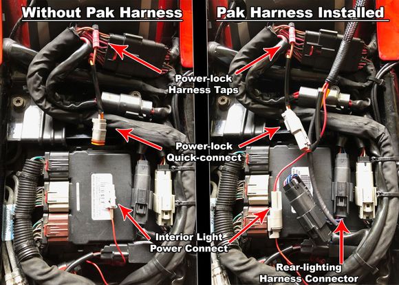 Side-by-side with and without harness installed...