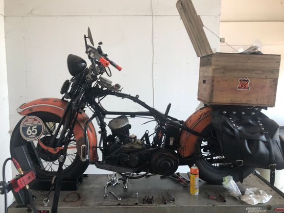 Hall's HD in Springfield Indiana let me borrow a lift. Rear cylinder wrist pin clip walked and ate the cylinder.