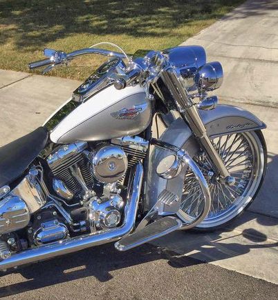 Nice custom Harley with highway bar mounted motorcycle speakers