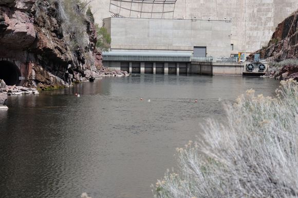 On the right are the two jet tubes, the open them when the reservoir gets too full. And to mimic spring flooding downstream to create spawning habitat for endangered fish. 