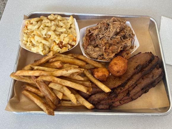 Mac & cheese, Chopped Pork, Brisket, 
