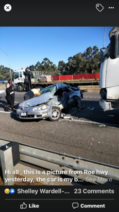 Still here after been hit by a Roadtrain , only the good die uoung , t-boned at 100kph after been hit from behid by a car and sent under the truck , spat out , car spun 360 degrees down the road and landed in his lane , only to be hit again by the truck impact was 100 kph.