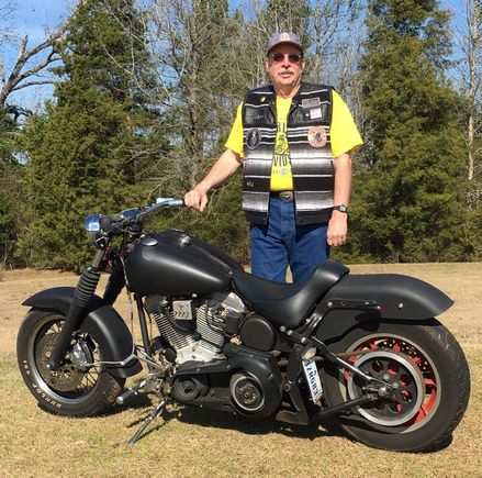 1987 FLST, '99 crate motor, Baker tranny w/N1 shift top, LaBriola suicide clutch/jockey shift, belt primary, '87 Sporty rear wheel, handmade license/light mount, handmade ss bars, electric box from a WW2 Navy aircraft (courtesy of my Dad, a WW2 vet)