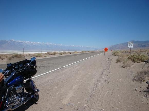 Waiting to roll just after Death Valley heading north.