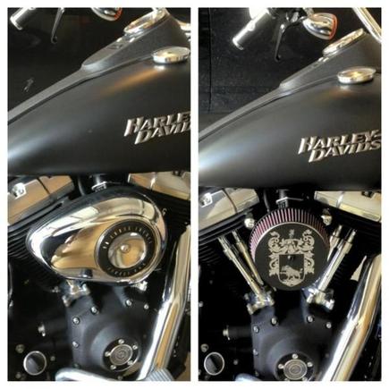 Before and After Arlen Ness Big Sucker Stage I with custom engraved ac cover