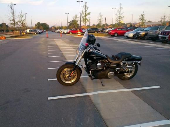 My FXDF (Fat Bob) is the first scoot to park in the new center-line pad at my work site.