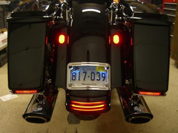 Just finished the rear end of my 06. Filled in fender my fender and made custom lights, all LED. (lights On)