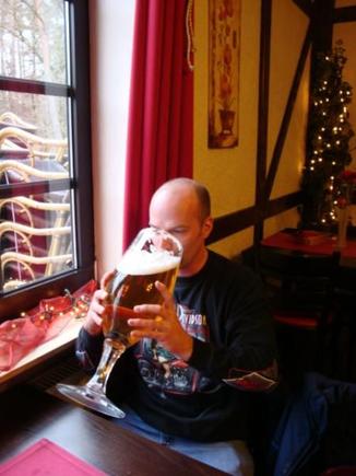 drinking a 3 liter beer in Germany