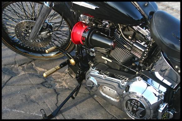 Berserker Brass Forward Controls on a Softail