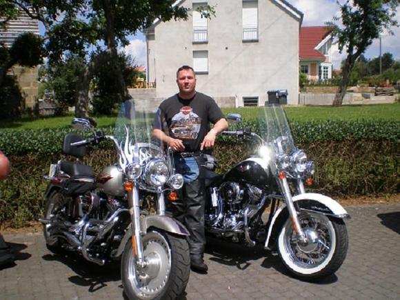 Mines on the right...with my buddy's 07 Fatboy.  We road from Germany to Spain!