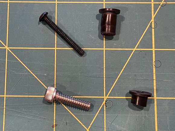 Original speaker cover screw and bushing, SHCS and modified bushing...