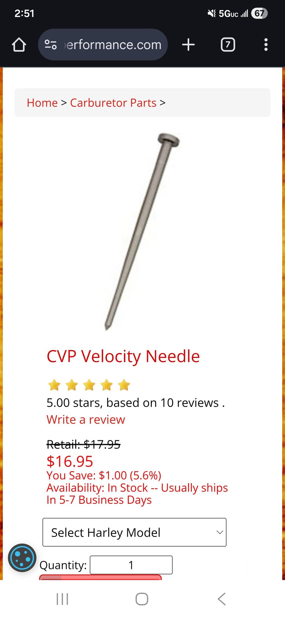 I ordered this needle from CV Performance.  It appears to be the exact same needle as the one in the carburetor already,  so I did not change it out.  I may have mispoke when i said the Sportster style needle, however I am under the impression this needle from CV Performance is the '88 Sportster style needle. I could totally be wrong.