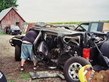 Other driver (in a full sized Chevy 4x4) ran a stop sign and hit us in the driver's door at about 60mph.  We were going 55mph with the cruise set (we had no stop sign).