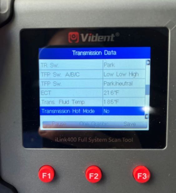 trans temp reading at 185 degrees after 30 minutes of driving.