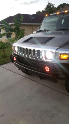 With headlights turned on