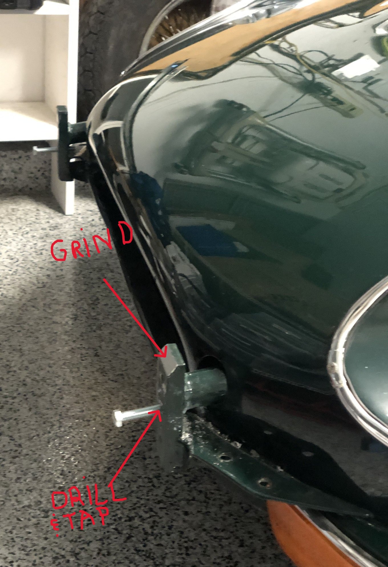 Bumper post after drilling, tapping and grinding