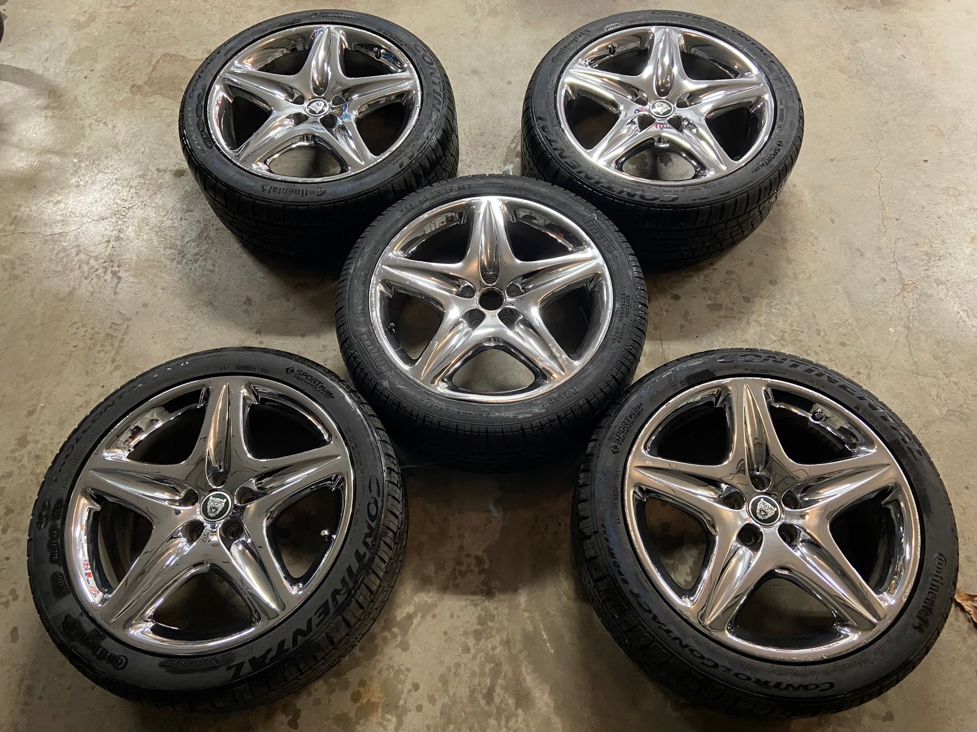 Wheels and Tires/Axles - 2005/X350 Jaguar XJ OEM 'Custom' chrome 5-spoke 19" wheels, recent Continental tires - Used - 2004 to 2009 Jaguar XJ8 - Coppell, TX 75019, United States