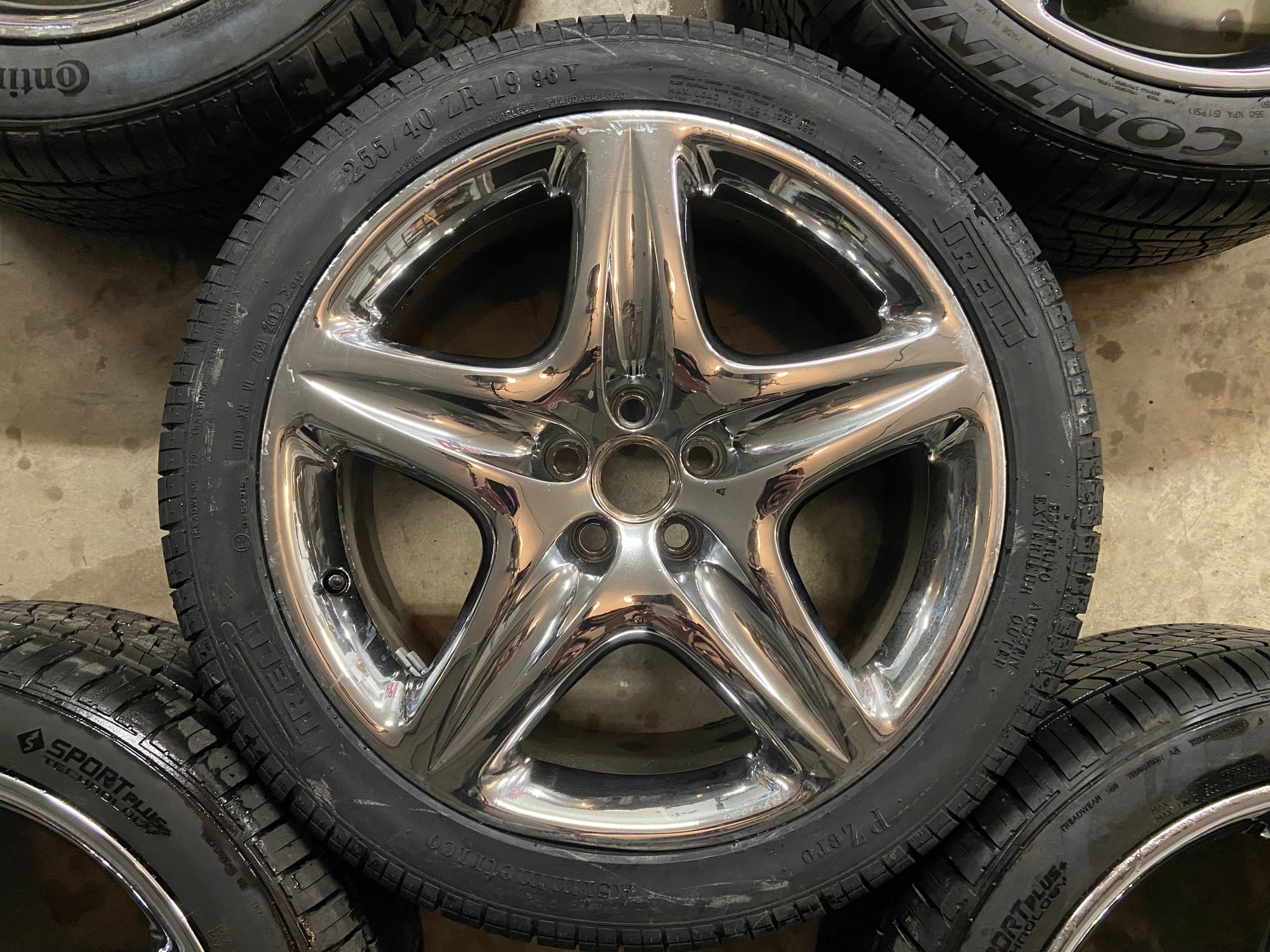 Wheels and Tires/Axles - 2005/X350 Jaguar XJ OEM 'Custom' chrome 5-spoke 19" wheels, recent Continental tires - Used - 2004 to 2009 Jaguar XJ8 - Coppell, TX 75019, United States