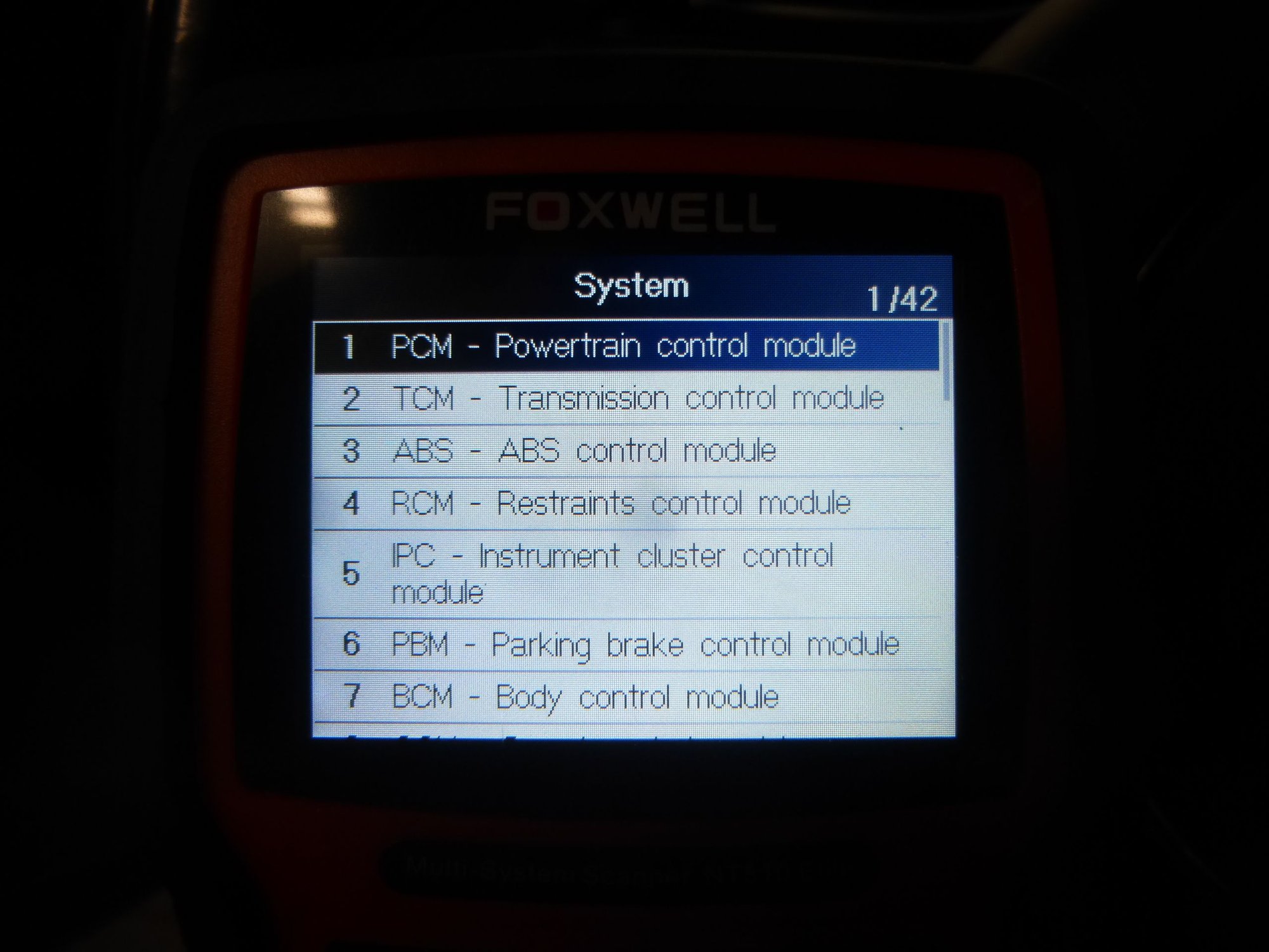 First page of list of systems