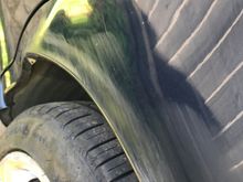 Marks after driving against fence