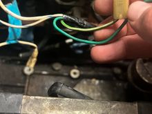 Dark green solid and a light green/white stripe wire.