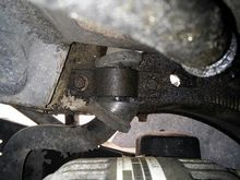 Here is one of the two things I found that caused me to postpone the cooler line install. That is a very busted sway bar bushing I found when removing the airbox