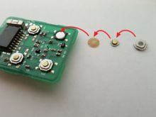 XJR 2001 key fob showing how the buttons can be cleaned.