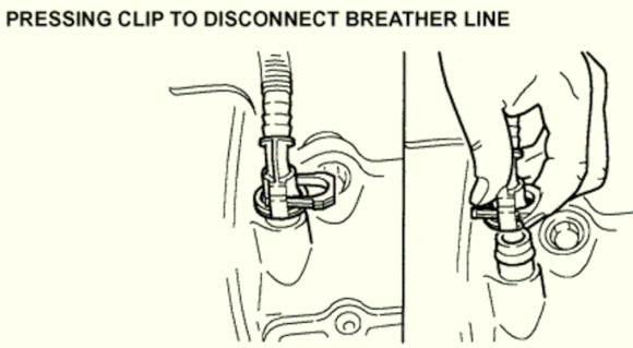 The factory disconnect tool for cooling system bleed pipes, situated on front end of 
Part Load Breather Hose at front end of 
left cam cover (looking from drivers seat)