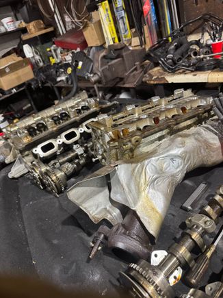 I decided to change all 6 pistons, main bearings, conrod bearings, and new headgaskets and bolts.  I also decided to do a cooling system overhaul as that is a very big weak point on these engines. I went all aluminum even for the thermostat housing. New timing stuff like chains, tensioners, guides were also replaced 
*Side note on the timing on these, the timing chain tensioner arm is known for forming a divot exactly at the point where  the tensioner pushes the arm. New ones have steel buttons.