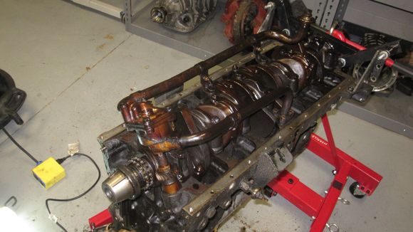 Engine inverted on the stand