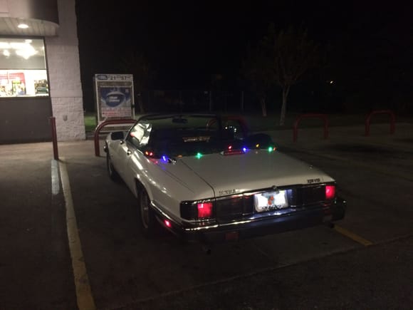 top down rolling with 12 cylinders and Christmas lights