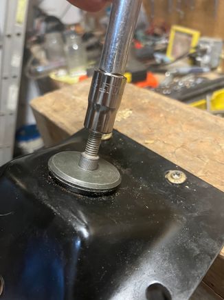 Used a hex bolt that covered the tube but not the washer. Big whack with a hand sledge. 