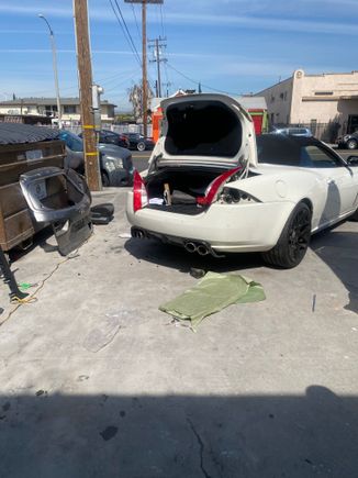 Bumper cover off and off to figment and paint of rear ground effects end pieces and complete bumper