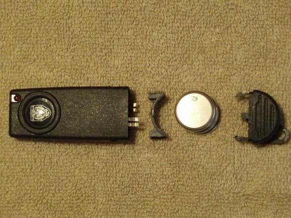 Second gen take apart, uses (3) 3v batteries.