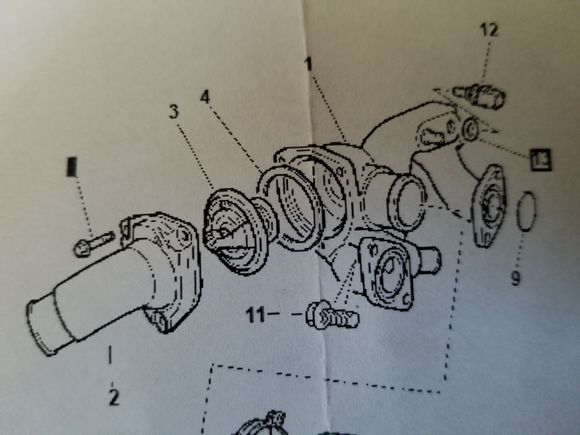 under >Engine Cooling System>>
249 Water Rail and Thermostat>> 8005 Thermostat and Water Outlet