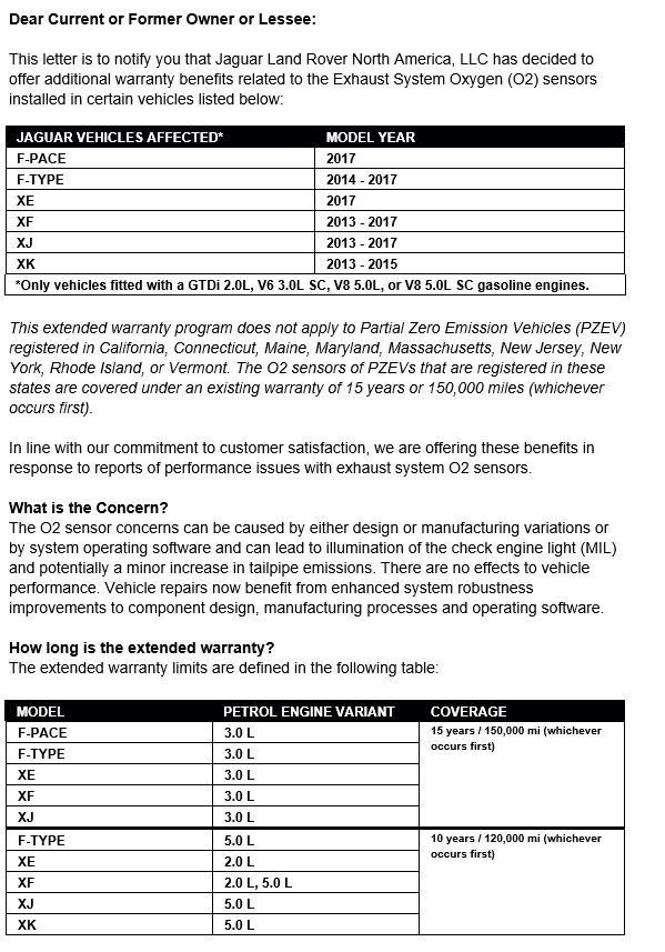 JLRNA extends O2 sensor warranty up to 15 years/ 150K miles Jaguar Forums Jaguar Enthusiasts