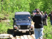 Her first trail run, makeshift bridge