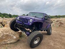 Synergy 4.5" springs, Fox 2.0 shocks.  Testing for rubbing.  New KMC beadlocks and Pro Comp tires.