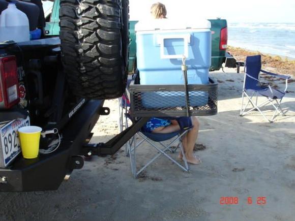 Custom built carrier for the back of the jeep.